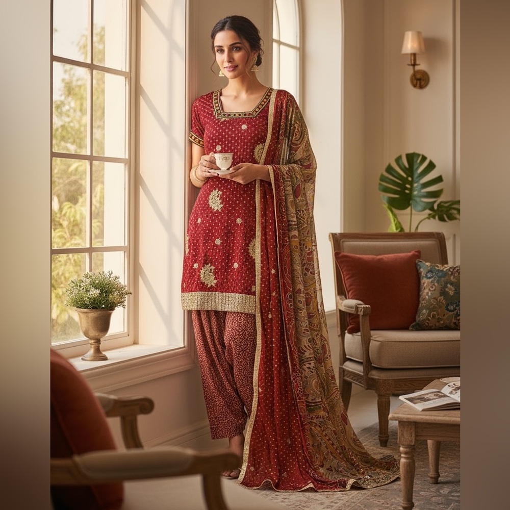 Multicolor Maroon Salwar Kameez with Sequin Embellishments